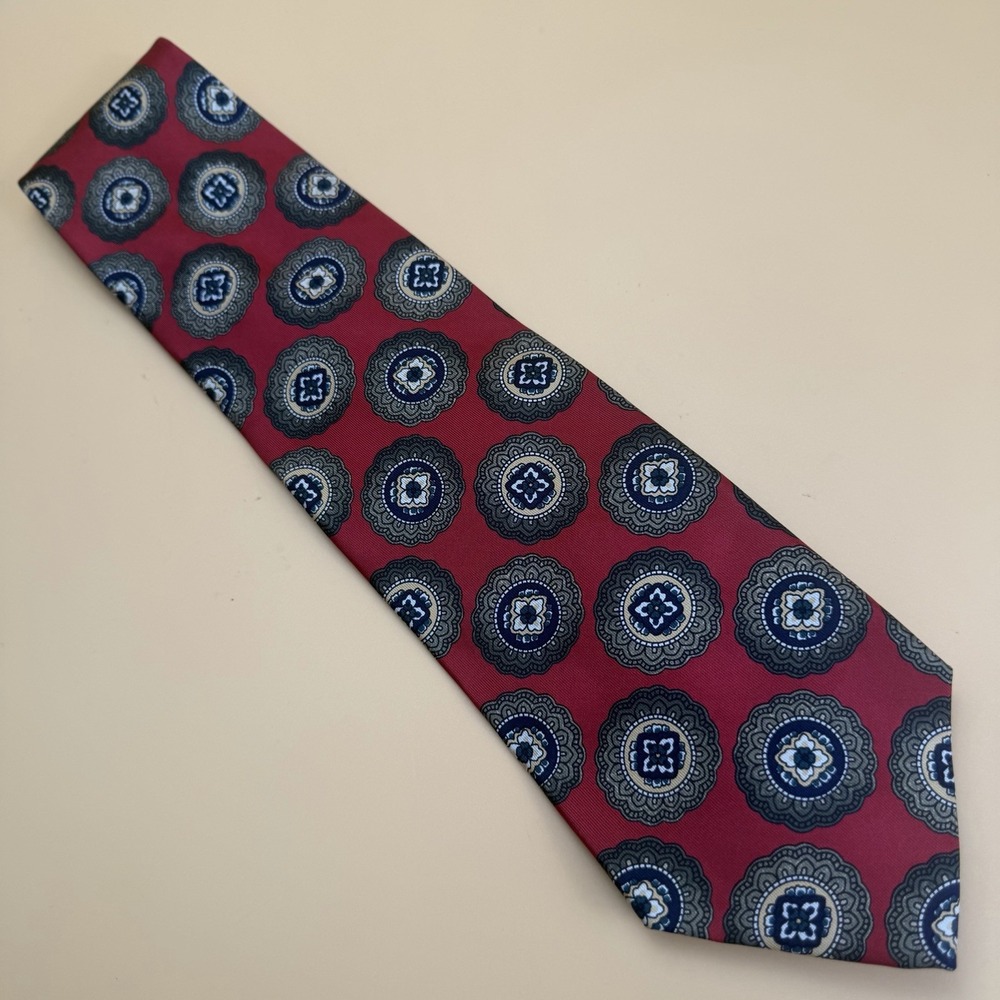Robert Talbott Red Neck Tie Nordstrom Medallion Multicolor Geometric 100% Silk